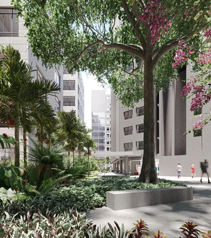 Luxury long stay Sao Paulo — Basílio 177 elevated private plaza with gardens